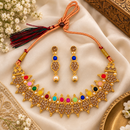 Urthn Gold Plated Pearl & Crystal Necklace Set for Women Traditional Jewellery 