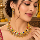 Urthn Gold Plated Pearl & Crystal Necklace Set for Women Traditional Jewellery (pack Of 3)