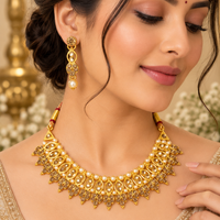 Urthn Gold Plated Pearl & Crystal Necklace Set for Women Traditional Jewellery (pack Of 3)