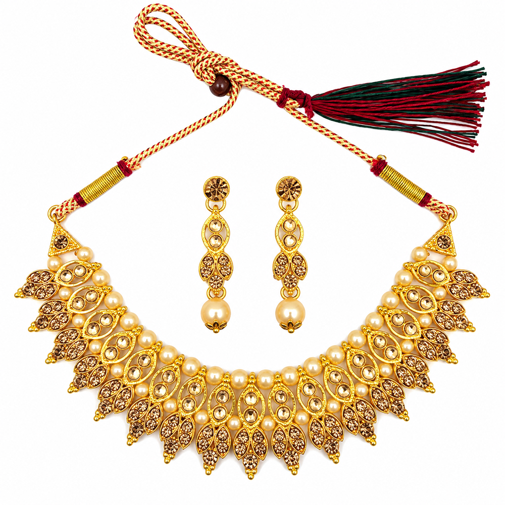 Urthn Gold Plated Pearl & Crystal Necklace Set for Women Traditional Jewellery (pack Of 3)