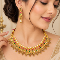 Urthn Gold Plated Pearl & Crystal Necklace Set for Women Traditional Jewellery (pack Of 3)