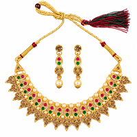 Urthn Gold Plated Pearl & Crystal Necklace Set for Women Traditional Jewellery (pack Of 3)