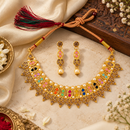 Urthn Gold Plated Pearl & Crystal Necklace Set for Women Traditional Jewellery 