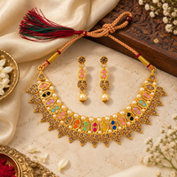 Urthn Gold Plated Pearl & Crystal Necklace Set for Women Traditional Jewellery 