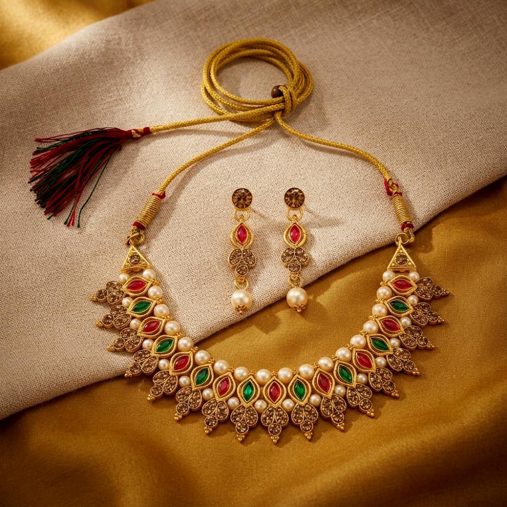 Darshana Jewels Fashion Austrian Stone Pota Stone Pearl Necklace Set for Women (Pack of 3)