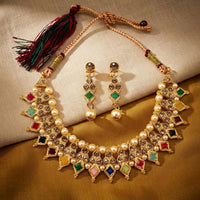 Darshana Jewels Elegant Pota Stone Austrian Stone & Pearl Necklace Set for Women 