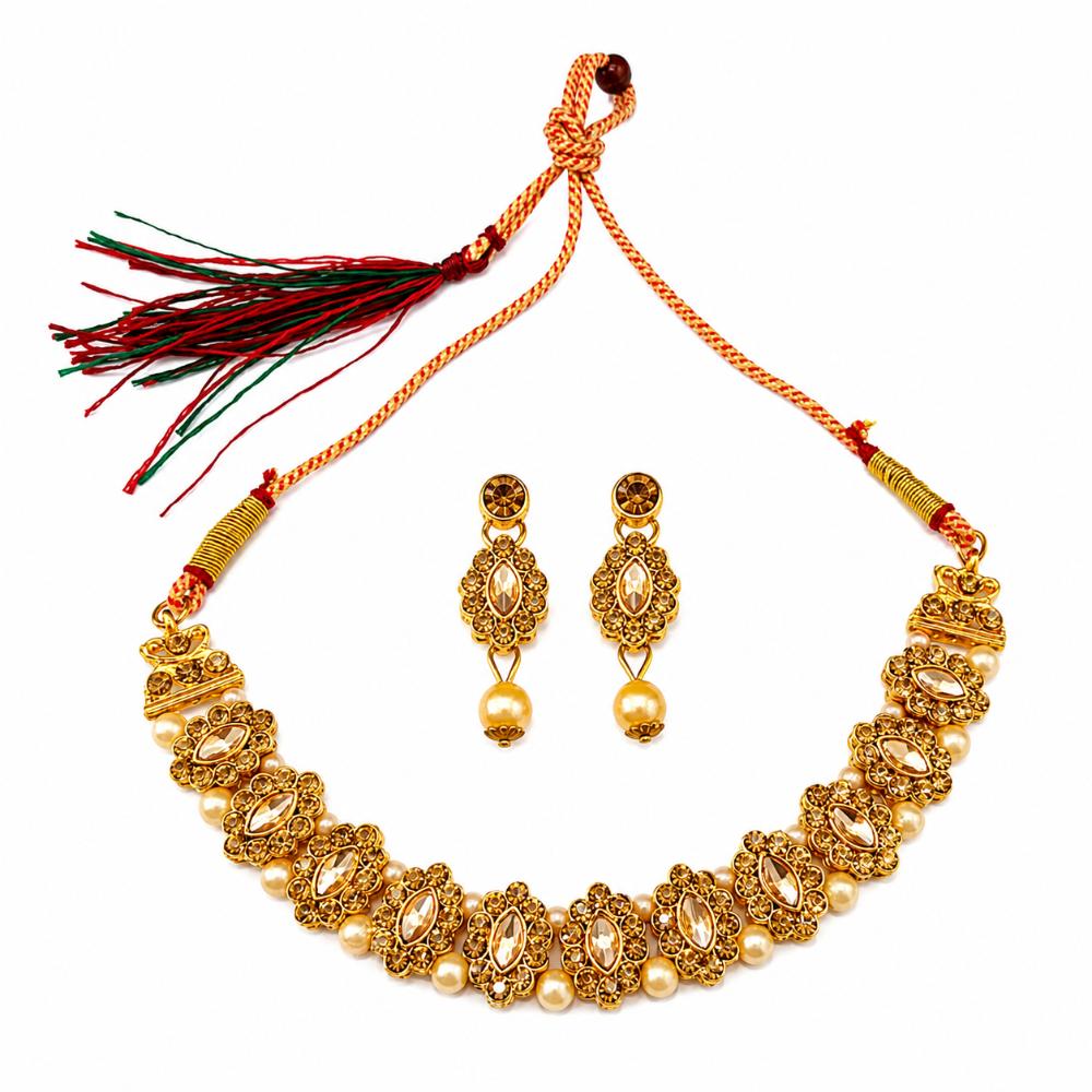 Darshana Jewels Designer Austrian Stone Pota Stone & Pearl Necklace Set for Women(Pack of 3)