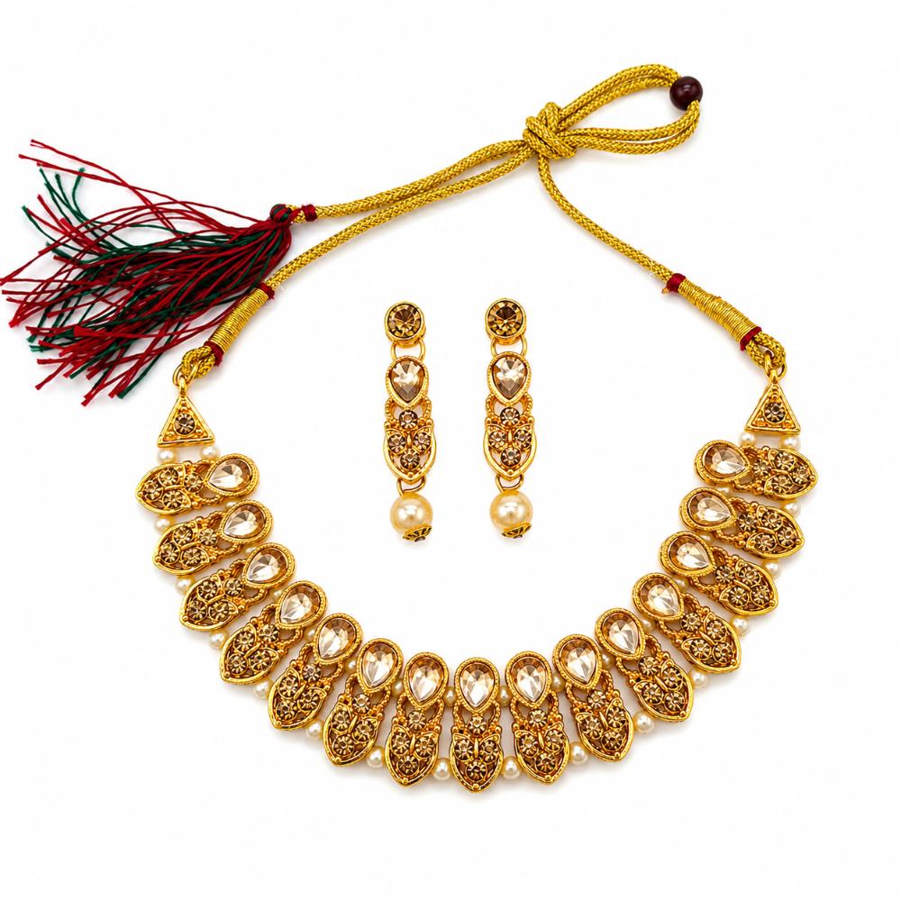 Darshana Jewels Elegant Pota Stone Austrian Stone & Pearl Necklace Set for Women (Pack of 3)