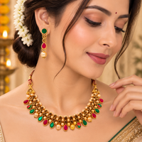 Urthn Gold Plated Pearl & Crystal Necklace Set for Women Traditional Jewellery (Pack of 6)
