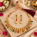 Urthn Gold Plated Pearl & Crystal Necklace Set for Women Traditional Jewellery (Pack of 6)