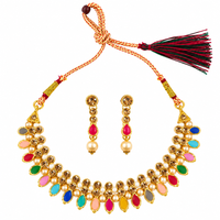 Urthn Gold Plated Pearl & Crystal Necklace Set for Women Traditional Jewellery (Pack of 6)