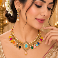 Urthn Gold Plated Pearl & Crystal Necklace Set for Women Traditional Jewellery (Pack of 6)
