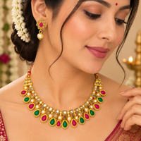 Urthn Gold Plated Pearl & Crystal Necklace Set for Women Traditional Jewellery (Pack of 6)