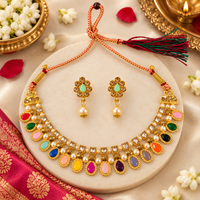 Urthn Gold Plated Pearl & Crystal Necklace Set for Women Traditional Jewellery 