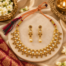 Urthn Gold Plated Pearl & Crystal Necklace Set for Women Traditional Jewellery (Pack of 6)