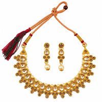 Urthn Gold Plated Pearl & Crystal Necklace Set for Women Traditional Jewellery (Pack of 6)