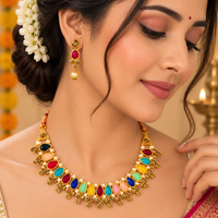 Urthn Gold Plated Pearl & Crystal Necklace Set for Women Traditional Jewellery (Pack of 6)