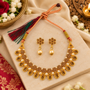 Urthn Gold Plated Pearl & Crystal Necklace Set for Women Traditional Jewellery 