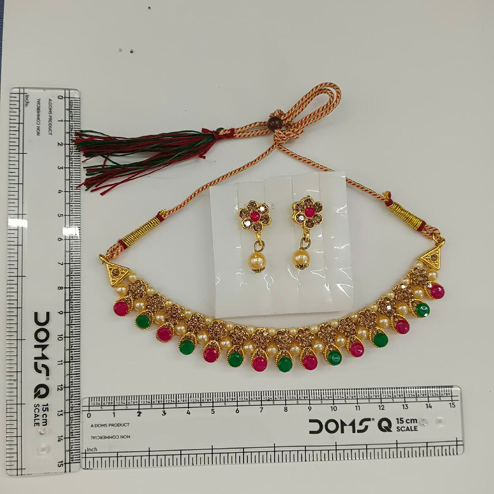 Urthn Gold Plated Pearl & Crystal Necklace Set for Women Traditional Jewellery (Pack of 6)