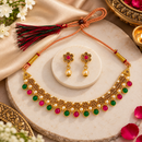 Urthn Gold Plated Pearl & Crystal Necklace Set for Women Traditional Jewellery 