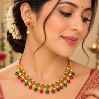 Urthn Gold Plated Pearl & Crystal Necklace Set for Women Traditional Jewellery (Pack of 6)