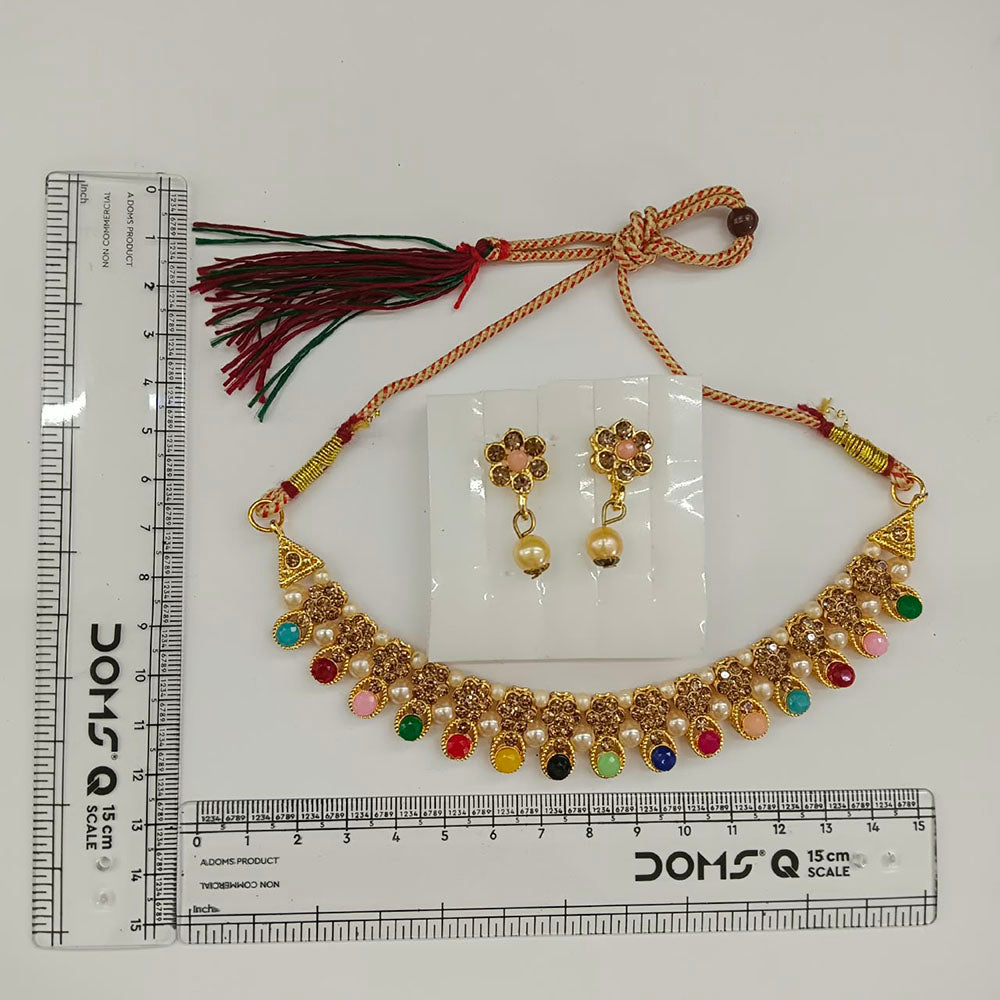 Urthn Gold Plated Pearl & Crystal Necklace Set for Women Traditional Jewellery (Pack of 6)