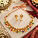 Urthn Gold Plated Pearl & Crystal Necklace Set for Women Traditional Jewellery 