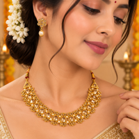 Urthn Gold Plated Pearl & Crystal Necklace Set for Women Traditional Jewellery (Pack of 6)