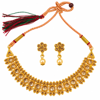 Urthn Gold Plated Pearl & Crystal Necklace Set for Women Traditional Jewellery (Pack of 6)