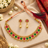 Urthn Gold Plated Pearl & Crystal Necklace Set for Women Traditional Jewellery (Pack of 6)