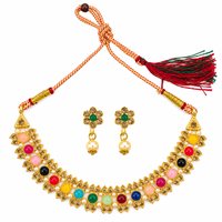 Urthn Gold Plated Pearl & Crystal Necklace Set for Women Traditional Jewellery (Pack of 6)