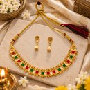 Urthn Gold Plated Pearl & Crystal Necklace Set for Women Traditional Jewellery 