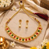 Urthn Gold Plated Pearl & Crystal Necklace Set for Women Traditional Jewellery 