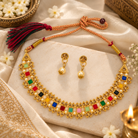 Urthn Gold Plated Pearl & Crystal Necklace Set for Women Traditional Jewellery 