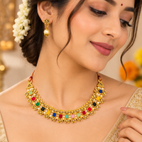 Urthn Gold Plated Pearl & Crystal Necklace Set for Women Traditional Jewellery (Pack of 6)