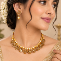Urthn Gold Plated Pearl & Crystal Necklace Set for Women Traditional Jewellery (Pack of 6)