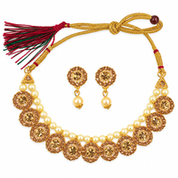 Urthn Gold Plated Pearl & Crystal Necklace Set for Women Traditional Jewellery (Pack of 6)