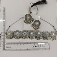 Urthn Oxidised Plated Traditional Mirror Choker Necklace Jewellery Set