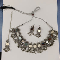 Urthn Oxidised Plated Traditional Mirror Choker Necklace Jewellery Set