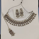 Urthn Oxidised Plated Traditional Mirror Choker Necklace Jewellery Set