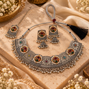 Urthn 2 Tone Plated Pota Stone And Pearl Fashion Choker Necklace Set for Women