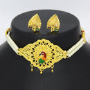 Mahavir Dye Gold Pearl Peacock Choker Necklace Set