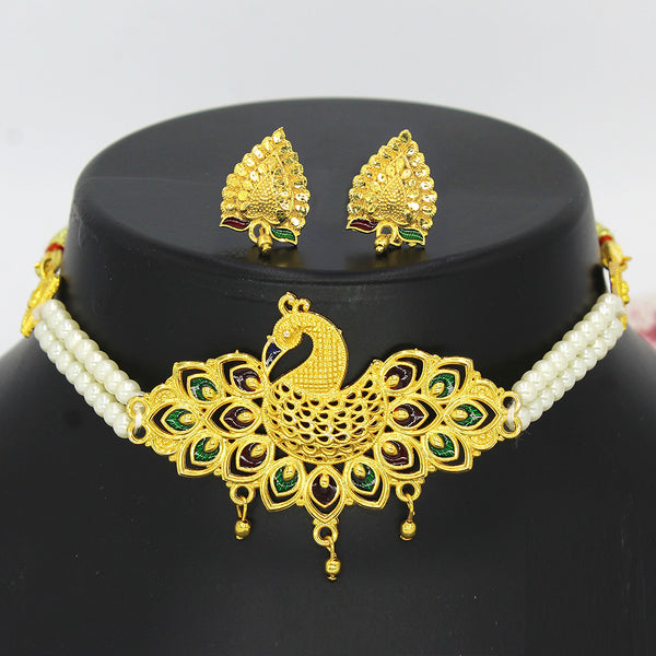 Mahavir DIY Gold Pearl Peacock  Choker Necklace Set