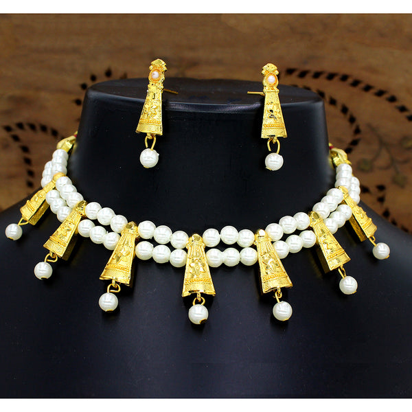 Mahavir Dye Gold Pearl Choker Necklace Set