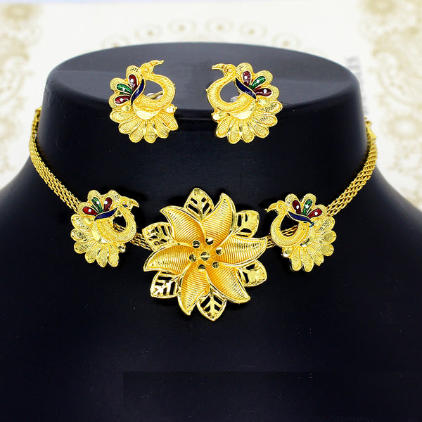 Mahavir Dye Gold Pearl Peacock Choker Necklace Set