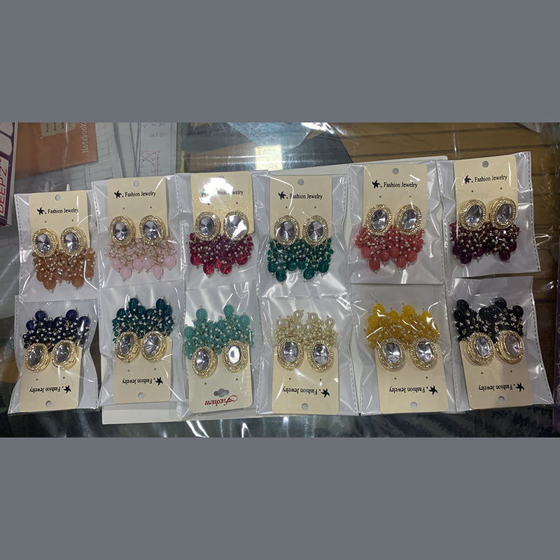 Deep Enterprises Gold Plated Crystal Stone Dangler Earrings