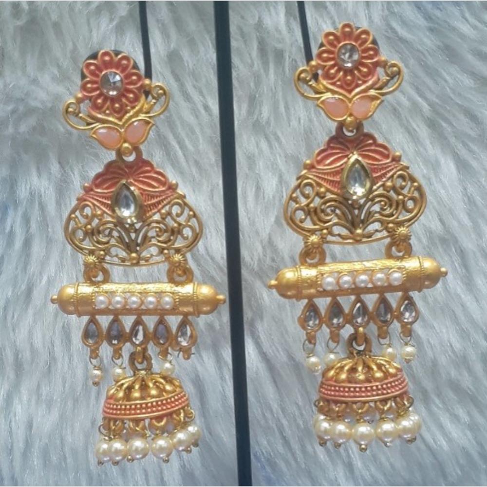 Infinity Jewels Gold Plated Crystal Stone And Meenakari Jhumki Earrings