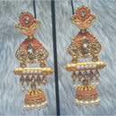 Infinity Jewels Gold Plated Crystal Stone And Meenakari Jhumki Earrings