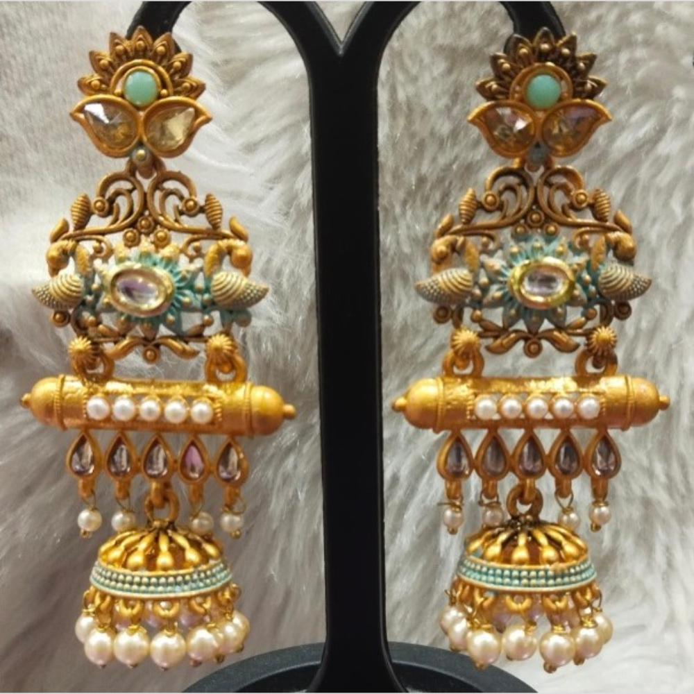 Infinity Jewels Gold Plated Crystal Stone And Meenakari Jhumki Earrings