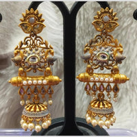 Infinity Jewels Gold Plated Crystal Stone And Meenakari Jhumki Earrings